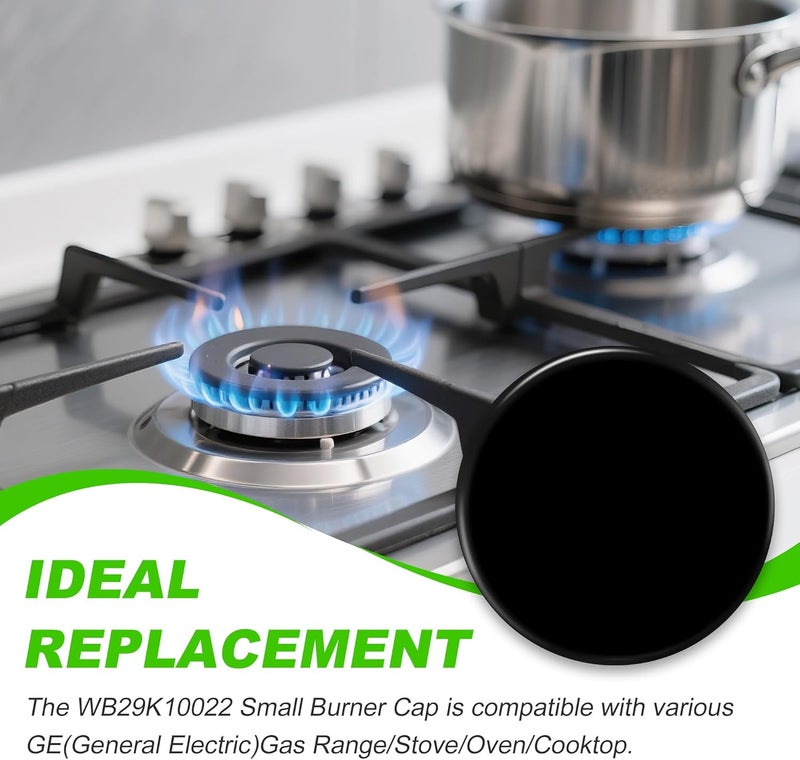 senkap New Upgraded WB29K10022 Range Surface Small Burner Cap Replacement for GE Gas Range/Stove/Oven/Cooktop,Burner Caps for Gas Stove,Shiny Black Paint Finish Not Matte,2.6 Inch Diameter (1PCS) - Image 2